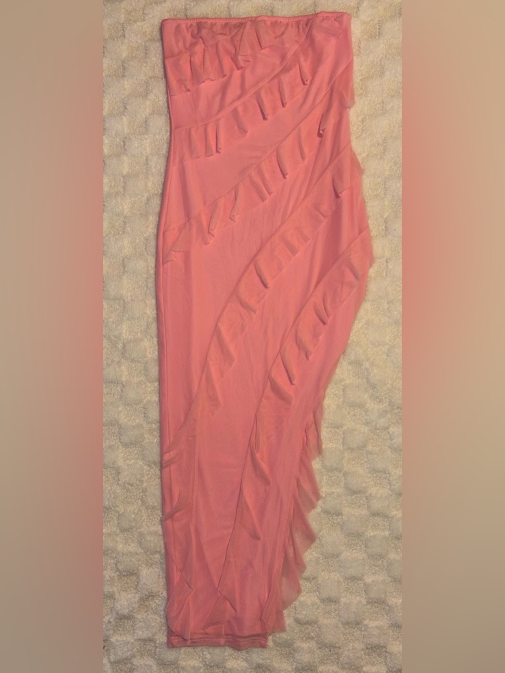 Asymmetrical Pink Ruffle Midi Skirt